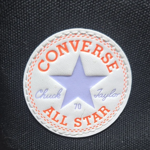Converse Black High Top Sneakers with Cream, Orange & Purple Trim - Picture 5 of 14